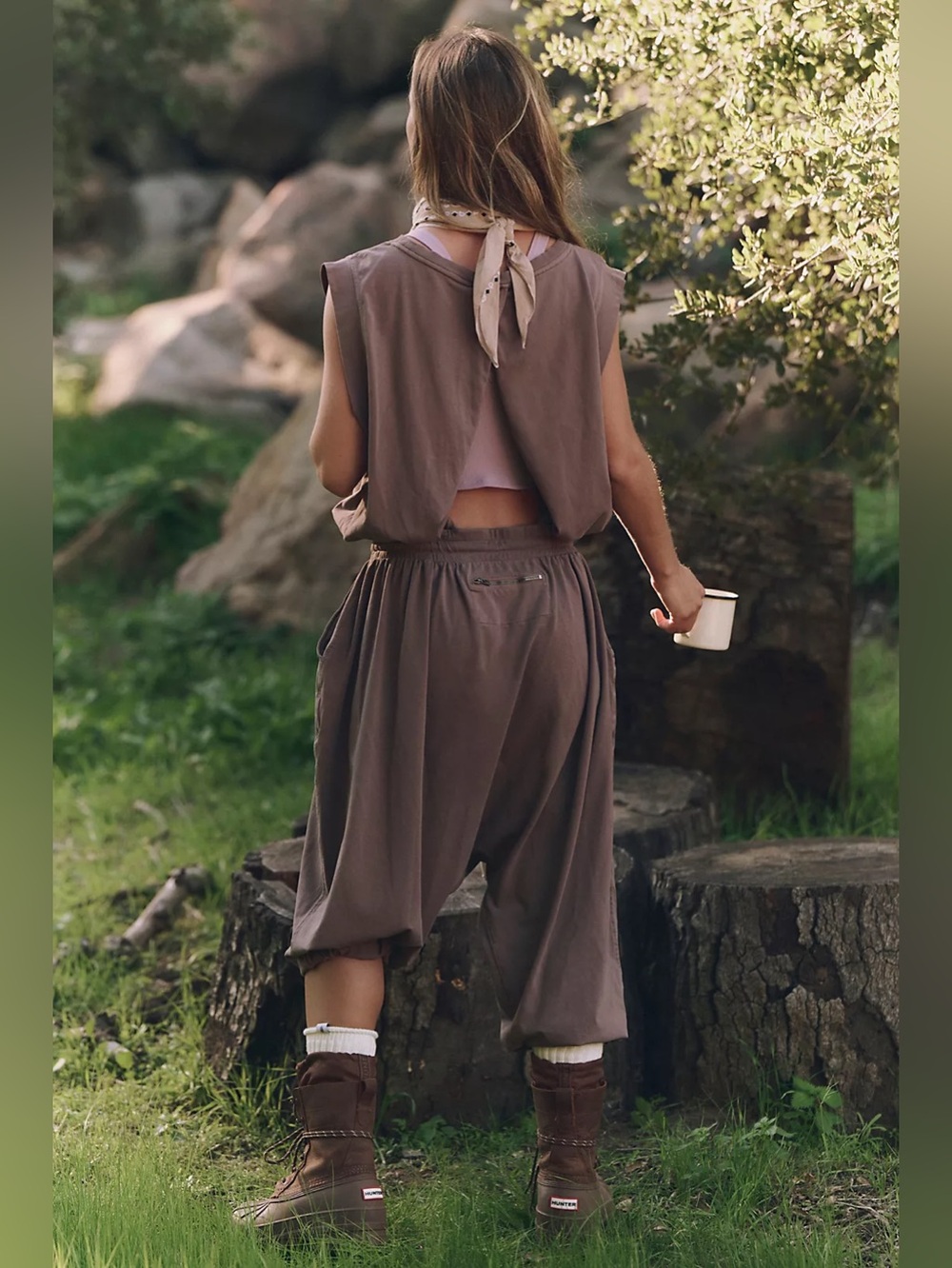 NWT FREE PEOPLE MOVEMENT Hot Shot Harem Onesie | Driftwood MSRP $80 Oversized - Picture 3 of 5